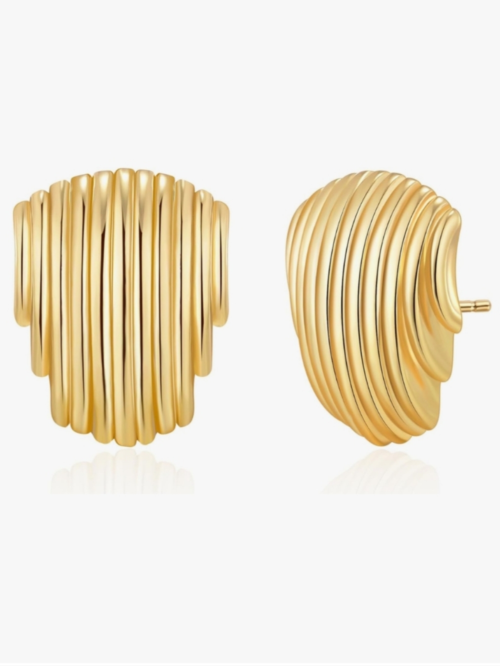 Gold Plated Ribbed Large Retro Luxury Stud Earrings